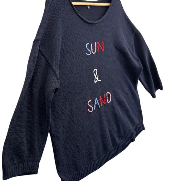 Talbots Navy Blue Sun & Sand 3/4 Sleeve Scoop Neck Sweater Women XL - Picture 3 of 6